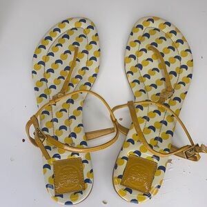 Tory Burch T-Strap Lemon Print Sandals 10